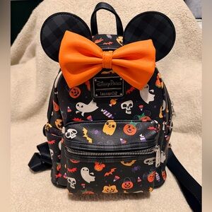 Loungefly Disney Parks Halloween Backpack Minnie Mouse Ears & Bow Leather Bag